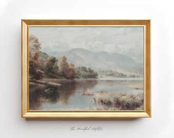 Vintage Lake Painting Vintage Landscape Painting Lake Print Vintage Print Farmhouse Decor Rustic Country Art Print | DIGITAL DOWNLOAD