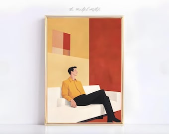 Abstract People Art Orange Color Block Print Man Portrait Abstract Minimalist Eclectic Contemporary Art Figurative People Painting | digital