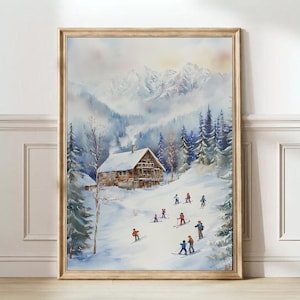 Vintage Winter Print Christmas Printable Winter Wall Art Rustic Print Neutral Christmas Painting Vintage Winter Landscape Print
