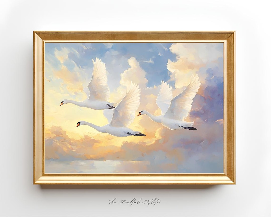 Vintage Swan Print White Swan Painting Pastel Nursery Farmhouse ...