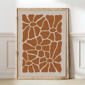 Abstract Botanical Print Burnt Orange Large Abstract Print Mid Century Floral Print Modern Gallery Organic Shapes Retro Floral Art
