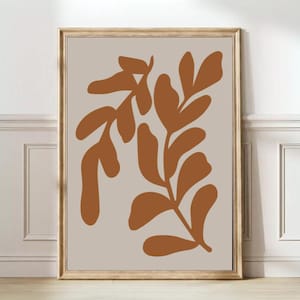 Abstract Botanical Print Burnt Orange Large Abstract Print Mid Century Floral Print Modern Gallery Organic Shapes Retro Floral Art