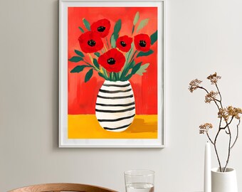 【版画】赤い背景の白い花瓶 ***即購入可能 版画】赤い背景の白い花瓶 ***即購入可能