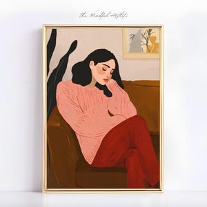 Abstract People Art Sleeping Woman Portrait Striped Art Minimalist Woman Art Eclectic Contemporary Art Figurative People Painting | digital