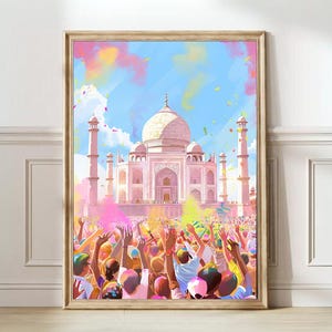 India Print India Illustration Taj Mahal Print Taj Mahal Poster Holi Print India Travel Poster India Painting India Gift Travel Gallery