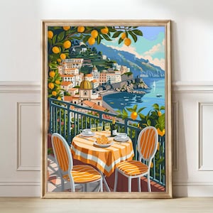 Stampa di Amalfi Illustrazione della Costiera Amalfitana Poster di Amalfi Stampa arancione Pittura Stampa floreale Poster di viaggio in Italia Stampa in Italia / DOWNLOAD DIGITALE