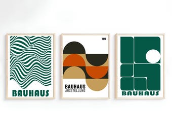Colorful Bauhaus Print Green Bauhaus Poster Mid Century Modern Geometric Print Retro Print Abstract Eclectic Print Trendy | Set of 3 | 9