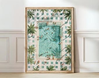 Swimming Pool Print Pool Illustration Watercolor Swimming Pool Vacation Poster Summer Print Spring Poster Retro Print