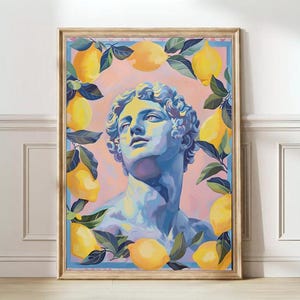 Griechischer Gott Druck Griechische Statue Malerei David Druck Bunte Illustration Henri Matisse Bunter Sommerdruck Pastelldruck Zitronendruck