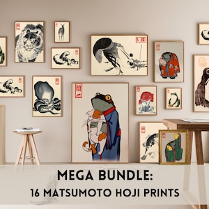 Frog Print Matsumoto Hoji Print | BUNDLE of 16 Prints | Japanese Frog Art Print Poster Matsumoto Hoji Vintage Art Print Funny Animal Art