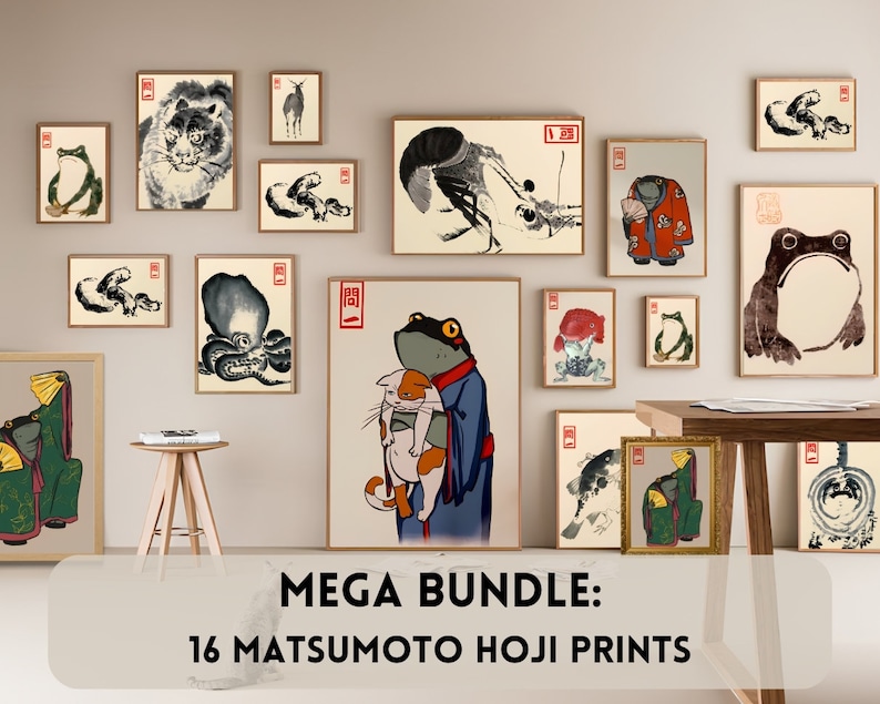 Frog Print Matsumoto Hoji Print | BUNDLE of 16 Prints | Japanese Frog Art Print Poster Matsumoto Hoji Vintage Art Print Funny Animal Art