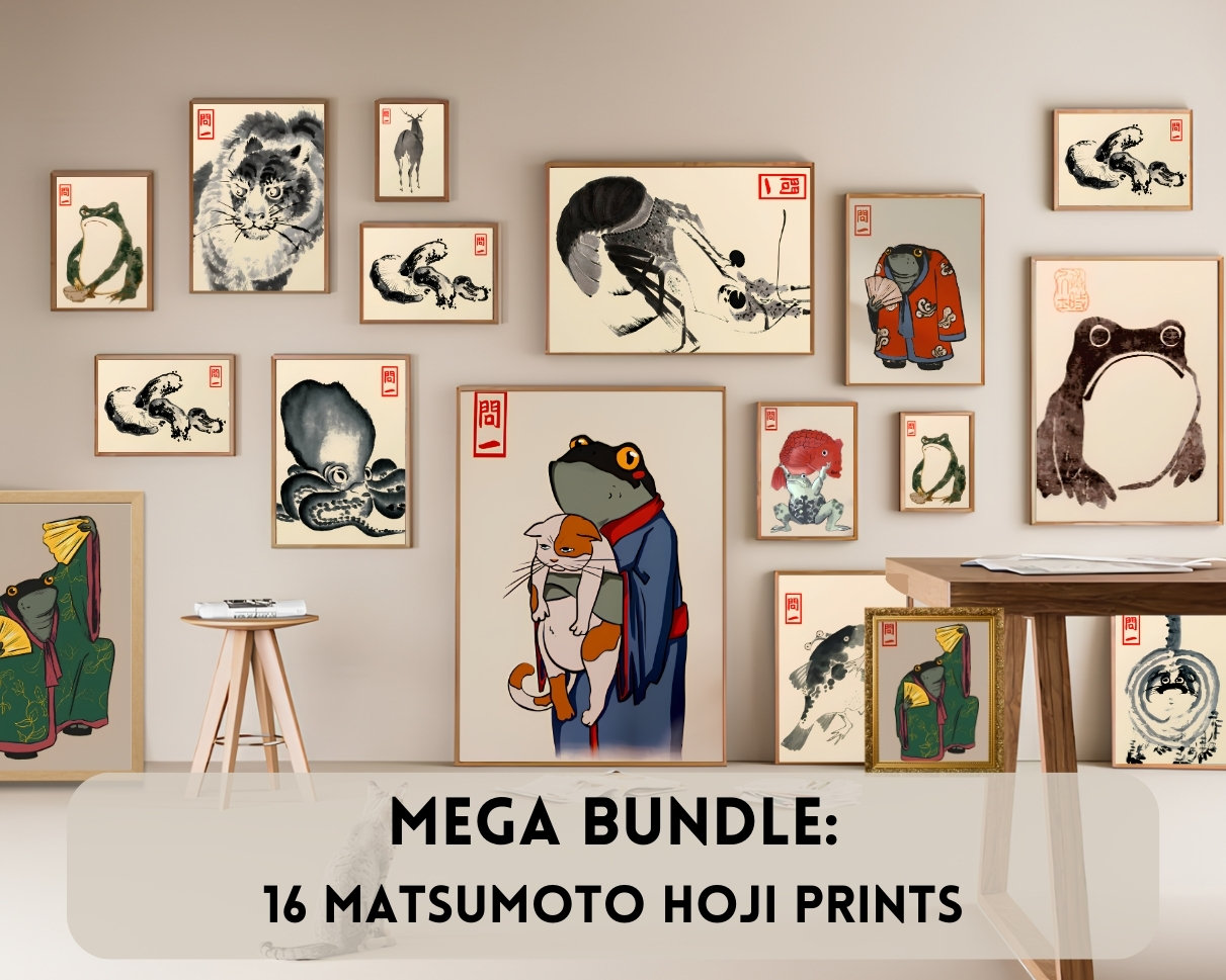 Frog Print Matsumoto Hoji Print | BUNDLE of 16 Prints | Japanese Frog Art Print Poster Matsumoto Hoji Vintage Art Print Funny Animal Art