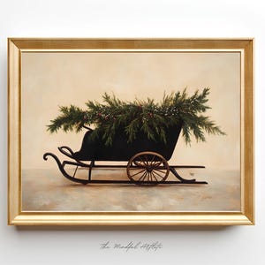 Vintage Christmas Print Sleigh Print Sleigh Painting Classic Christmas Printable Holiday Decor Elegant Christmas Print Christian Christmas