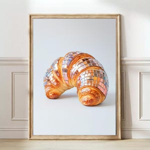 Disco Croissant Print Glitzer Croissant Poster Pop Art Croissant Frühstücks Print Funky Croissant Print Eclectic Print Bunt Küchen Print