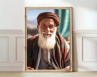 Afghan Man Portrait Afghanistan Print Afghan Art Persian Art Afghan Heritage Art Middle East Portrait Afghanistan Gift | digital print