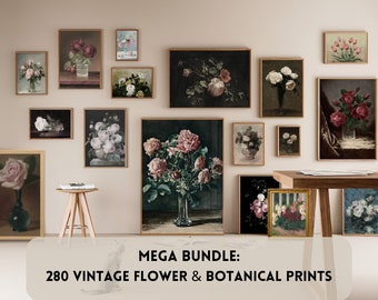 Vintage Floral Print Dark Botanical Print Moody Floral Moody Botanical Vintage Rose Print Moody Peonies Print Farmhouse Print | Set of 280