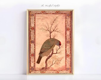 Mughal Art Bird Print Mughal Tapestry Traditional Indian Art Persian Art Mughal Miniature Folk Art Heritage Art | digital print
