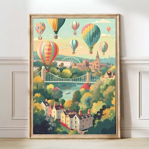 Stampa di Bristol Illustrazione di Bristol Poster di viaggio di Bristol Illustrazione del New Yorker Poster di Bristol Stampa di mongolfiera Stampa dell'asilo nido