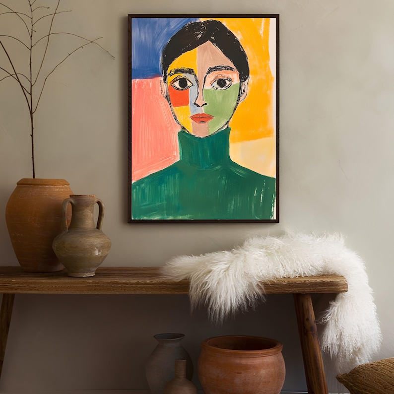 Green Abstract People Art Woman Portrait Color Blocking Minimalist ...