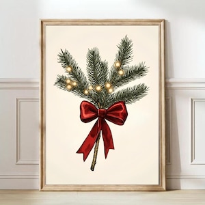 Minimalist Christmas Print Rustic Farmhouse Print Minimalist Winter Print Holiday Decor Vintage Christmas Tree Pine Wreath Holly