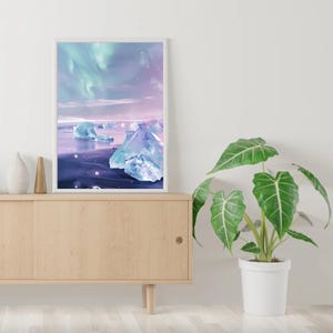 Islandia Wydruk Islandia Ilustracja Islandia Malarstwo Islandii Wydruk Zorza Polarna Wydruk Światła Północne Wydruk Plaża Diamentowa Wydruk Prezent Islandii | POBIERZ zdjęcie 6