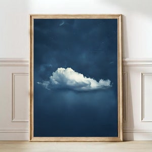 Indigo Cloud Print Moody Cloud Painting Indigo Wall Art Dark Blue Print Sky Print Vintage Painting Muted Print Maximalist Print