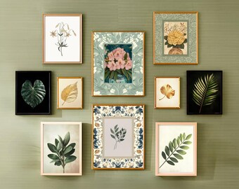 Botanical Prints Trendy Spring Poster Green Gallery Dark Floral Print Wildflower Print Neutral Botanical William Morris | Set of 10