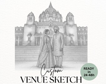 Custom Wedding Venue Illustration Wedding Illustration Invitation Wedding Venue Portrait Wedding Gift Invitation Sketch | digital download