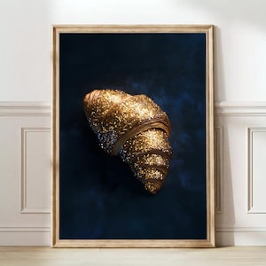 Disco Croissant Print Glitzer Croissant Poster Blau Pop Art Croissant Frühstücks Print Funky Croissant Print Samtdruck Blau Wand Kunst