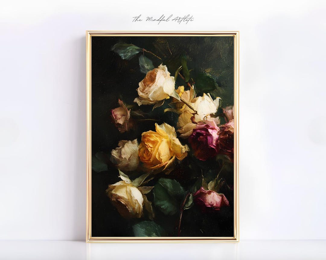 Moody Roses Print Vintage Autumn Print Floral Still Life Rustic ...
