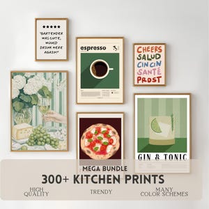 Küchen Poster Set mit 300+ Drucken Küche Wand Kunst Küchen Poster Küchen Deko Kaffee Print Getränke Print Bar Dekor Frühstück Print