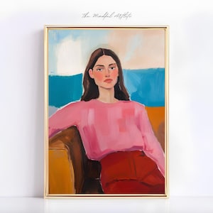 Pink Abstract People Art Woman Portrait Striped Art Minimalist Woman Art Eclectic Contemporary Art People Painting Figurative Art | digital