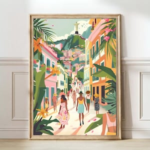 Impresión de Río de Janeiro Ilustración de Brasil Póster de viaje de Río Pintura de Río de Janeiro Impresión floral Impresión nostálgica / DESCARGA DIGITAL