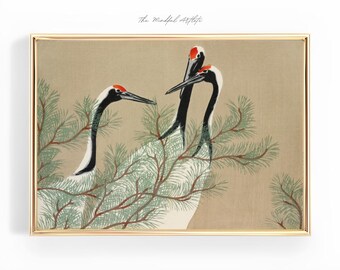 Kamisaka Sekka Cranes Print Japanese Crane Poster Japanese Print Beige Japan Poster Japandi Wall Art Birds Trendy Wall Art Japancore