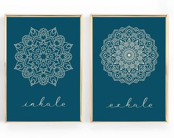 Stampa Yoga Inspira Espira Stampa Yoga Arte murale Meditazione Stampa Buddista Arte murale Mindfulness Stampa Mandala sopra il letto / download digitale