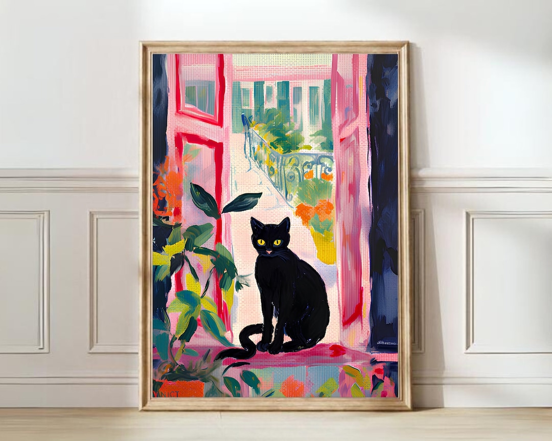 開いた窓の猫のプリント アンリ・マティスにインスパイアされた