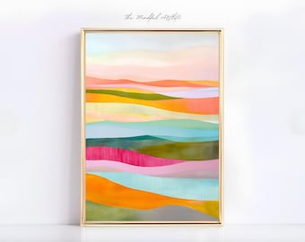 Colorful Abstract Painting Printable Dopamine Bright Abstract Landscape Mountains Print Trendy Wall Art Color Block Print Maximalist Art