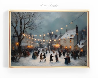 Christmas Village Print Rustic Holiday Decor Winter Village Print Nostalgic Christmas Painting Snowy Print Christmas Scene | 103
