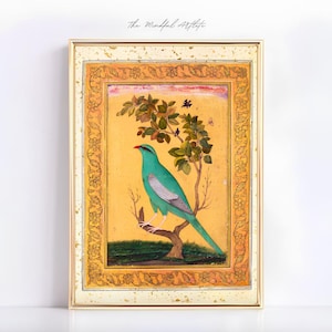 Mughal Art Bird Print Mughal Tapestry Traditional Indian Art Persian Art Mughal Miniature Folk Art Heritage Art | digital print