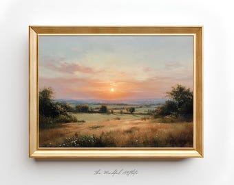 Impresión de paisaje otoñal melancólico Pintura de atardecer Impresión de paisaje al atardecer Arte de pared de casa de campo rústica Decoración de otoño Galería de otoño