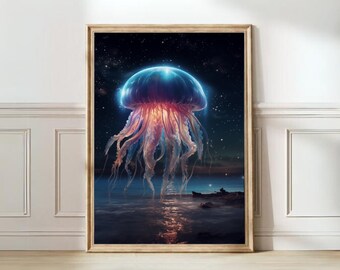 ダークフローラルクラゲの絵画 - デジタルアートプリント - ダーク
