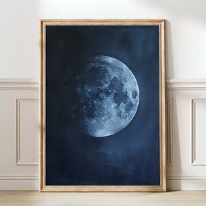 Moon Print Moon Poster Moody Wall Art Night Sky Print Sky Painting Indigo Wall Art Blue Wall Art Minimalist Wall Art Maximalist Print