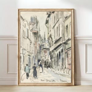 Vintage Rouen Druck Rouen Malerei Frankreich Druck Normandie Druck Rouen Reise Poster Rustikale Zeichnung Geschenk Rouen Skizze | DIGITALER DOWNLOAD