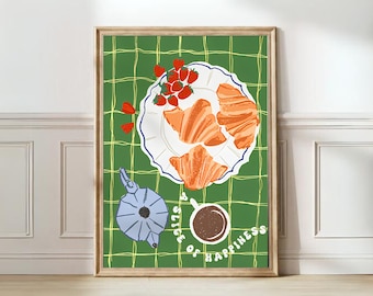 Kitchen Print Kitchen Art Italy Kitchen Decor Breakfast Print Croissant Print Coffee Print Colorful Kitchen Poster Green Wall Art