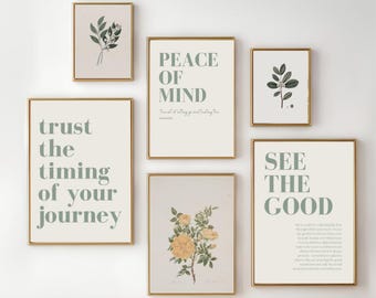 Sage Green Print Set of 6 | Affirmation Print Motivational Print Calm Print Spring Wall Art Mindfulness Print Mental Health Therapy Print