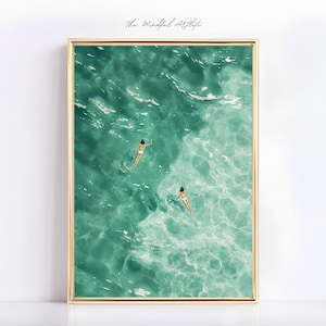 Ocean Swimming Printable Aerial Ocean Illustration Sea Print Beach Print Retro Coastal Print Summer Wall Art Nautical Beach House Decor