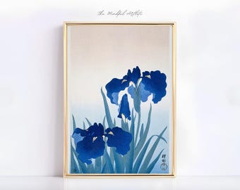 Japan Poster Blue Iris Flowers Ohara Koson Print Tokyo Japanese Wall Art Botanical Print Trendy Wall Art Japancore