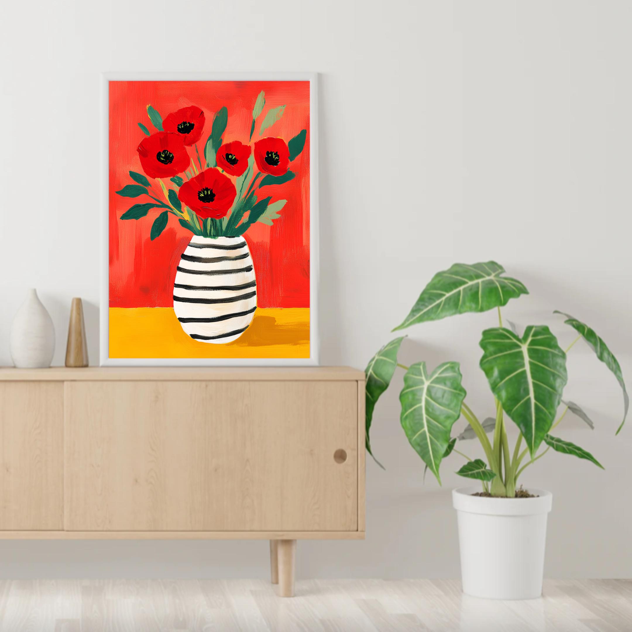 【版画】赤い背景の白い花瓶 ***即購入可能 版画】赤い背景の白い花瓶 ***即購入可能