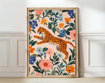 Lucky Tiger Print Japanese Tiger Print Floral Tiger Poster Flower Print Colorful Animal Print Bedroom Print Livingroom Nursery Print