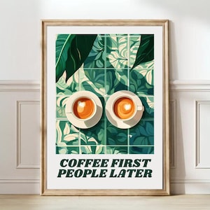 Coffee First Print Retro Coffee Print Druk na wózku kawowym Dekoracja kawiarni Prezent dla miłośnika kawy Retro Kitchen Print | wydruk cyfrowy